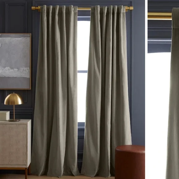 NWT QUINCE Set 48x84 Cotton Velvet Curtain Light Grey 3507