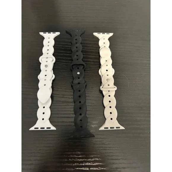 3 Pack Braided Silicone Apple Watch Bands Black White Grey Twisted Straps Womens
