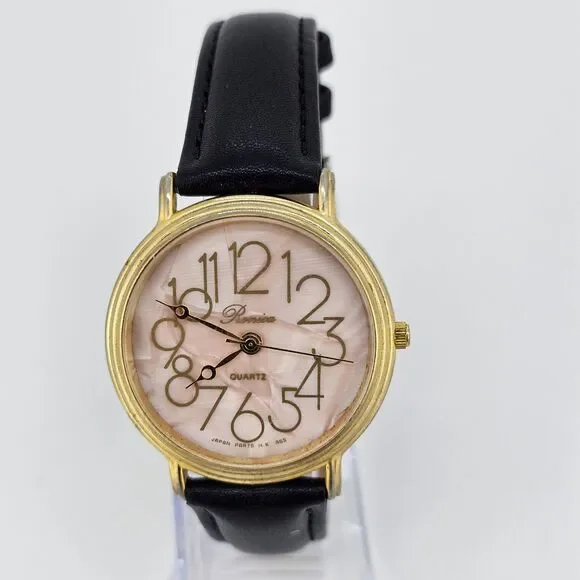 Vintage Ronica Women's Watch 36MM Pink Dial Black Leather Bands New Battery‎