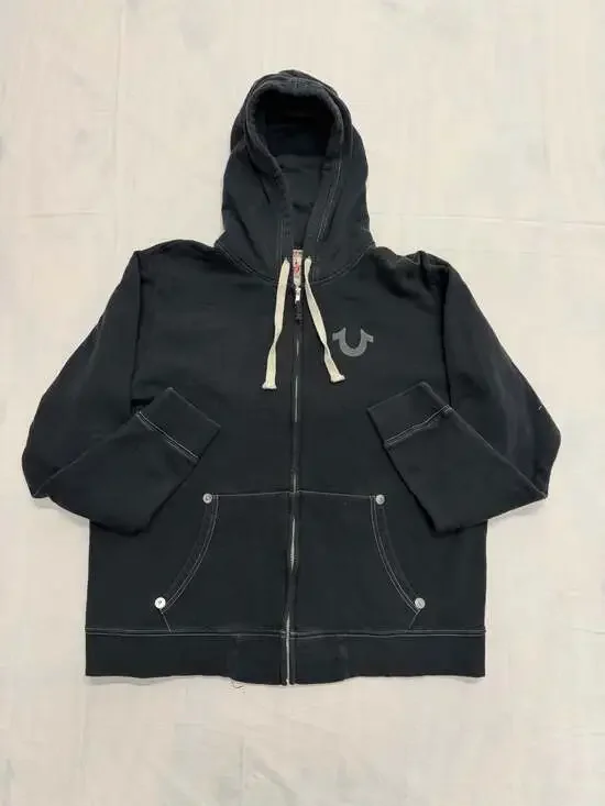 True Religion Classic Logo Full Zip Hoodie with Contrast Stitching