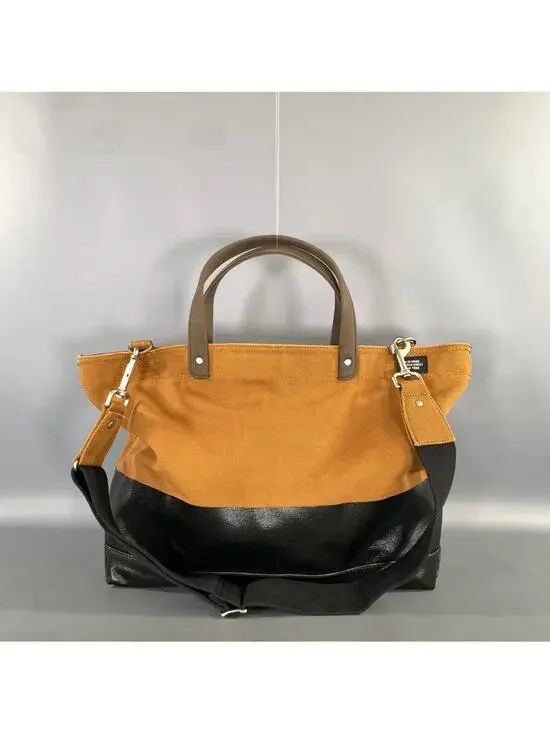 JACK SPADE Brown Black Waxed Cotton Tote Bag
