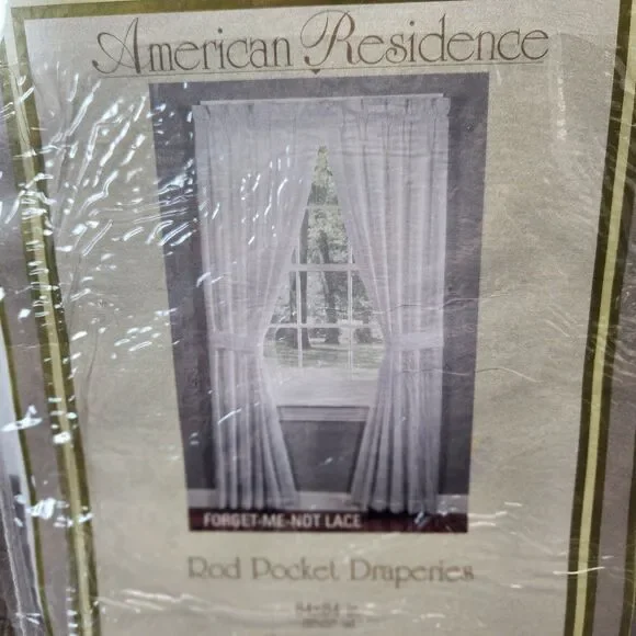 American Residence Forget-Me-Not White Lace Rod Pocket Draperies 84x84 NOS