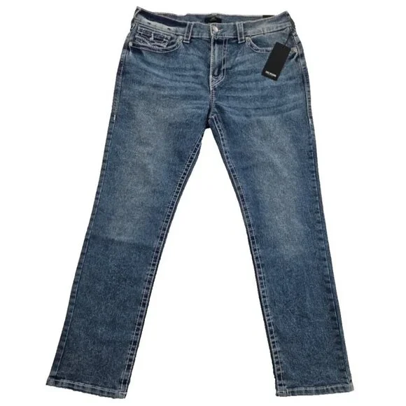 NEW True‎ Religion Geno Big T Flap Jeans Men's 38x32 Blue Flap Relaxed Slim NWT