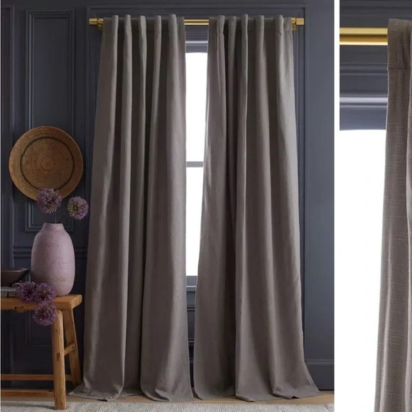 NWT QUINCE 48x108 Cotton Slub Room Darkening Curtain Grey 4076