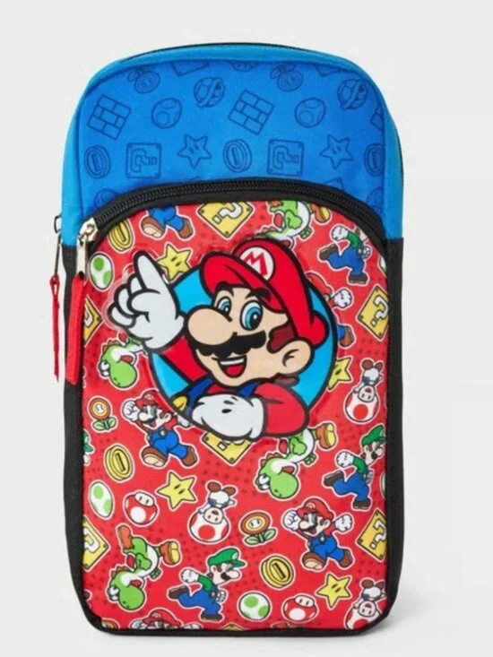 Super Mario Bros Kids Sling Bag Shoulder Backpack Red Blue NWT Small