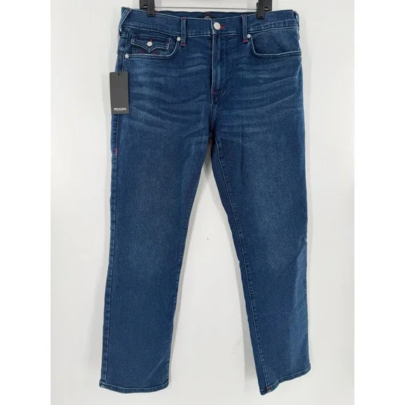 True Religion Ricky SN Flap Straight Jeans Dark Shivering Wash Red Stitch 36