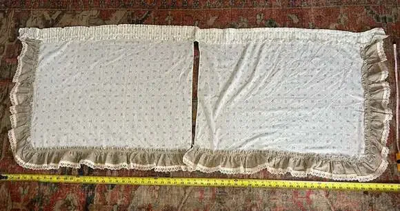 Vintage Country Cottage Floral Ruffle Curtain Panels Pair with Lace Trim
