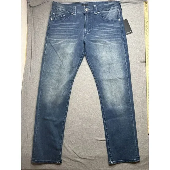 True Religion Mens‎ size 36x32 Geno SN Flap Slim Relaxed jeans Blue Denim Pants