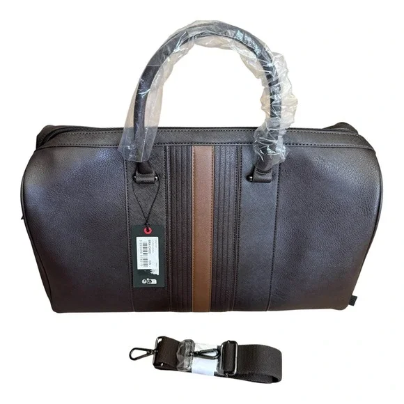 Ted Baker Striped PU Holdall weekender bag, Brown faux leather