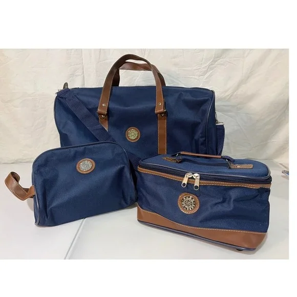 Claude Albert 3 Piece Luggage Set Navy Blue Duffel Train Case Toiletry Bag