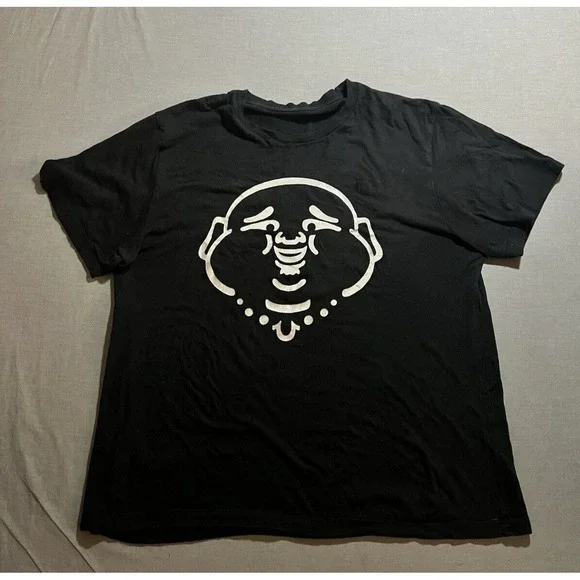 True Religion Shirt XL Black Buddha Logo‎ Pullover Short Sleeve Mens.