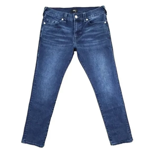 True Religion Jeans Men's 34‎ x 32 Blue Relaxed Denim Green Contrast Stitching