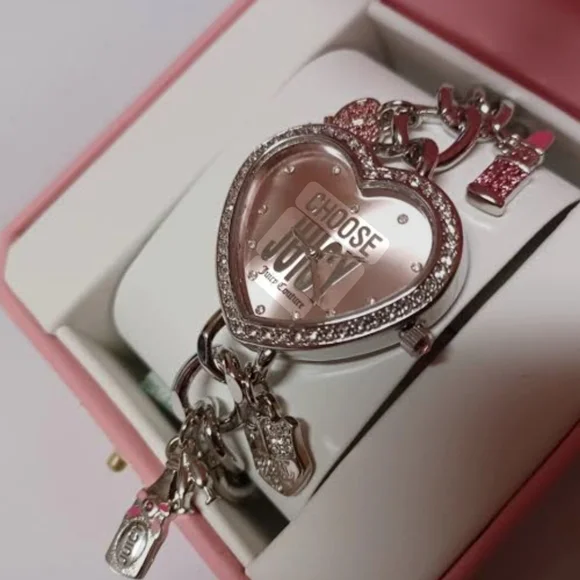 Juicy Couture Pink Heart Charm Bracelet/Watch