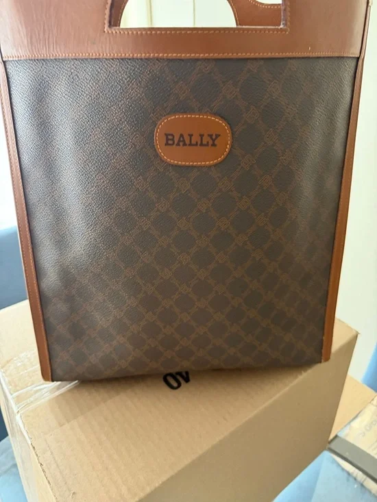 Bally Brown Monogram Tote with Tan Trim authentic