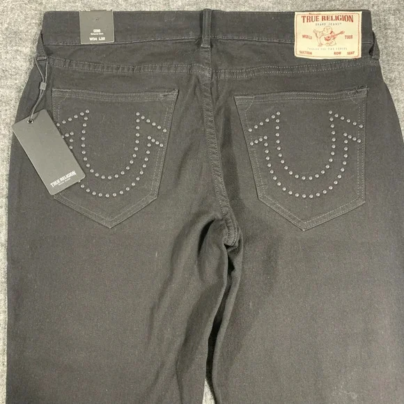 True Religion Jeans‎ Mens 34 Black Denim Geno Relaxed Slim Studded Stretch $164