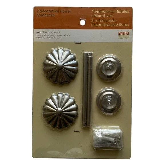 Martha Stewart Everyday Decorative Flower Holdbacks Silver Curtain Tie Backs NEW