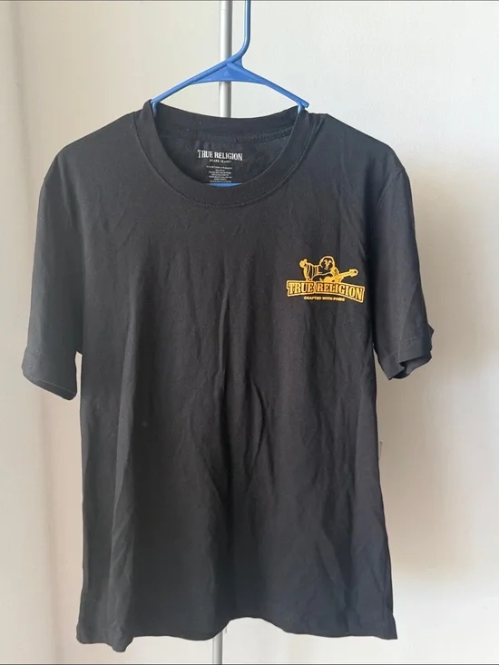 True Religion Black Tee with Yellow Chest Logo