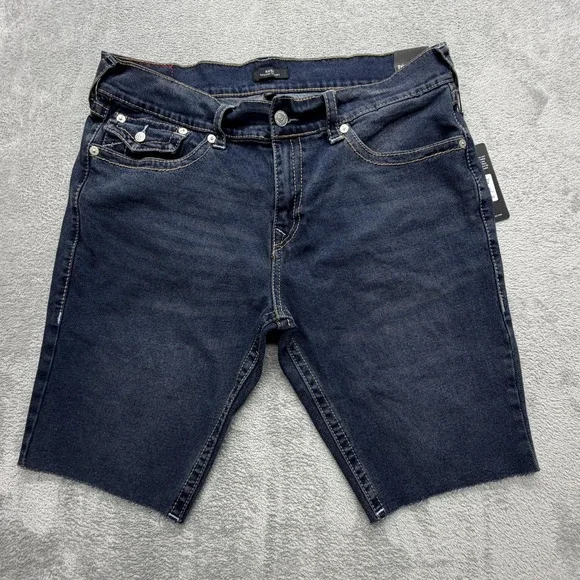 True Religion Shorts Mens Measured 38x11 Blue Denim Bermuda Ricky‎ Relazed