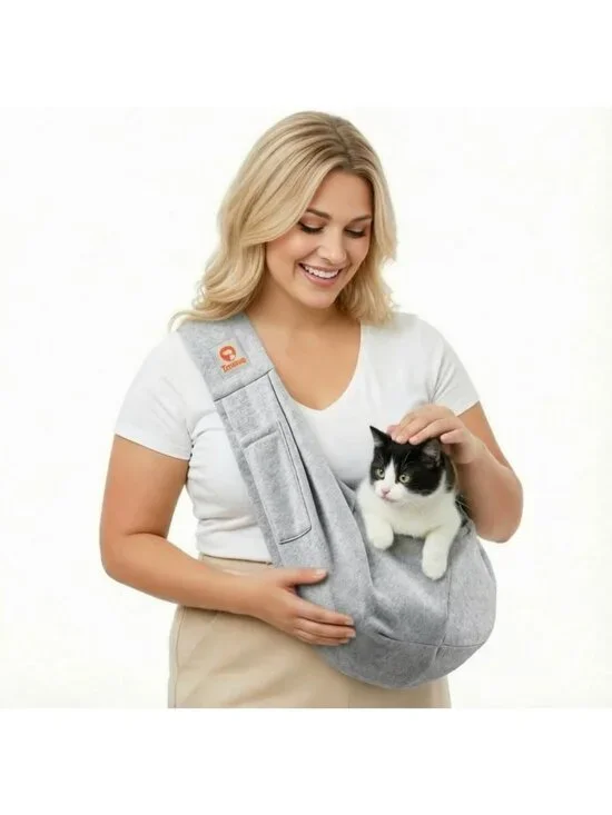 Cozy Small Pet Sling Carrier for Dogs & Cats - Soft Crossbody Travel Bag, Gray