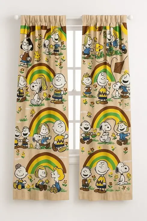 Vintage 70s Peanuts Charlie Brown Snoopy Pinch Pleat Drapes Set of 2 – 61” Long