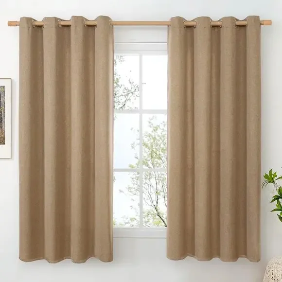 Camel Linen Curtains 78 In Thick Country Rustic Window 2 Panels Set 52 In Wide