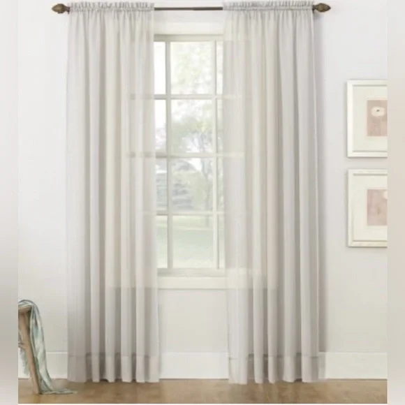 No. 918 Emily Voile Sheer Rod Pocket Curtain Panel; 2 Single Panel 59x63 Silver