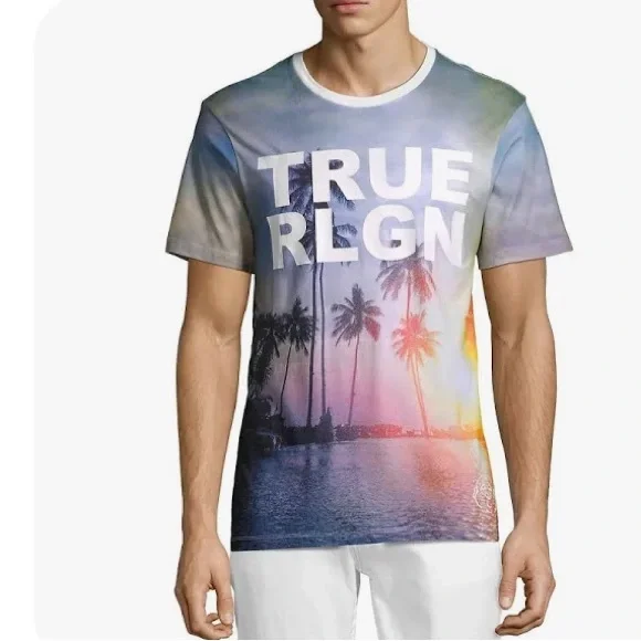 True Religion sunset palm tree Graphic T-Shirt XXL