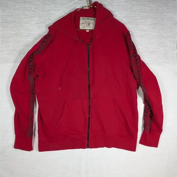 True Religion Hoodie Mens 3XL Red Full Zip Sweater
