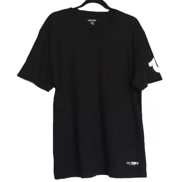 True Religion Men's Tee Shirt Short Sleeve Black Silver Horseshoe Logo EUC Sz L