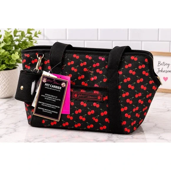 Betsey Johnson Cherry Print Pet Carrier Tote Dog Cat Travel Bag NWT $98 MSRP