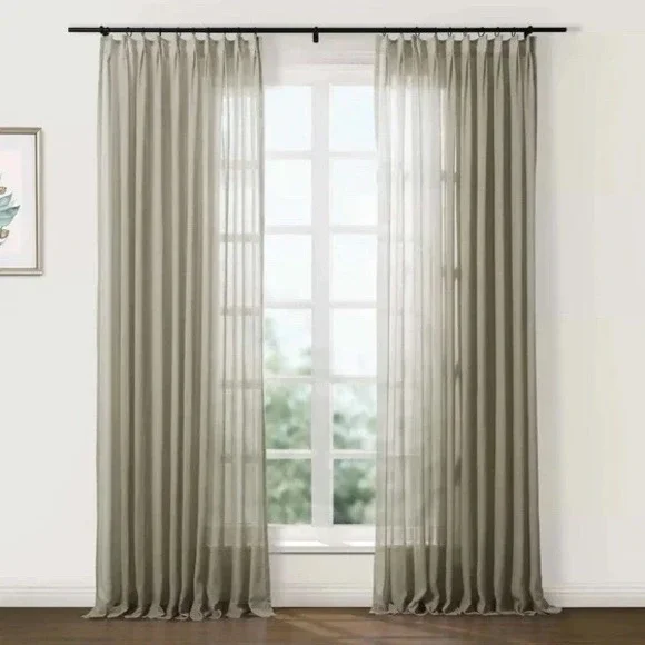 TwoPages Flynn Airy Light Linen Sheer Curtain Pleated Sandstone (2) 40