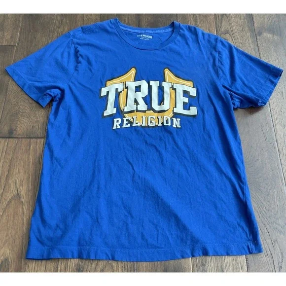 True‎ Religion Shirt Mens Blue 2XL Short Sleeve Big Logo