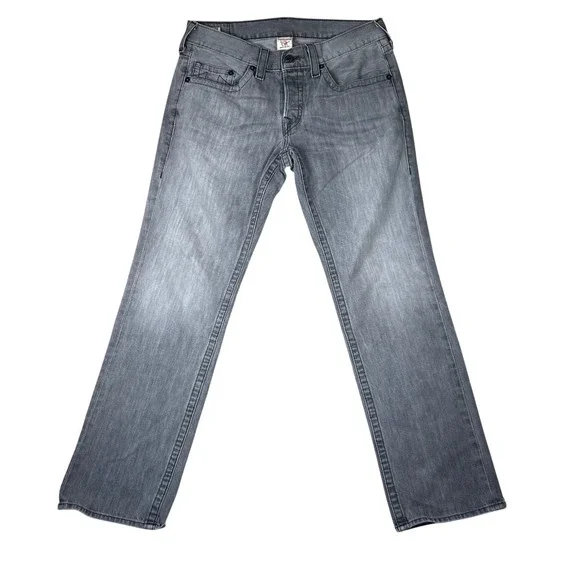 True Religion Mens Gray Straight Leg Jeans Made in USA Size 36 Faded Denim 36x32