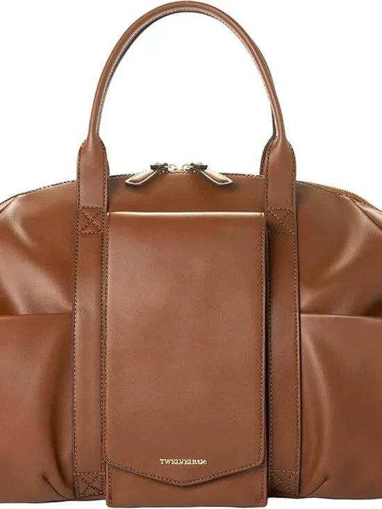 TWELVElittle Peek A Boo Vegan Leather Satchel Diaper Bag Brown Travel Baby