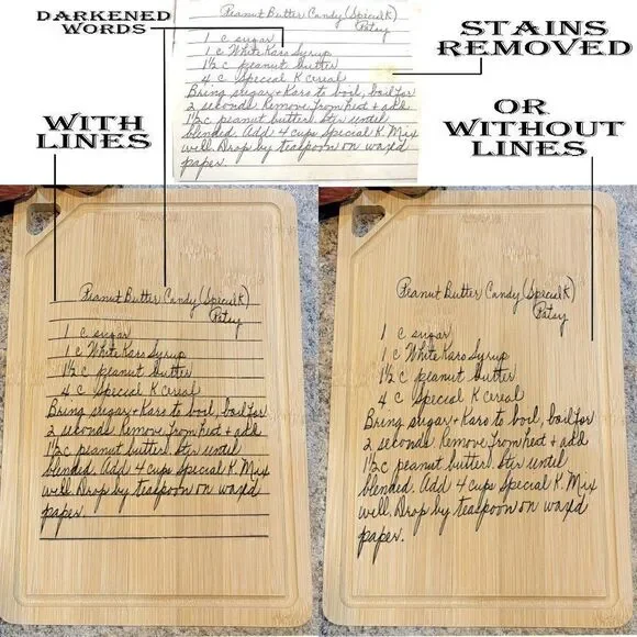Engraved Handwriting Recipe Cutting Board with Wall Hanging Notch