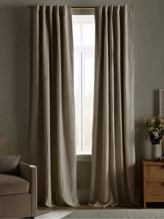QUINCE Set Of 2 48x108 European Linen True Blackout Curtains Flax 8429