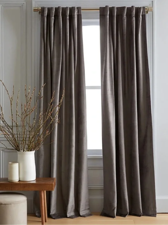 NWT QUINCE Set Of 2 48x96 Luster Velvet Curtains Slate 8924