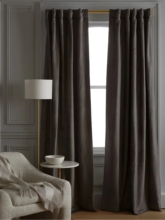 NWT QUINCE Set Of 2 48x108 Luster Velvet True Blackout Curtains Slate 8923