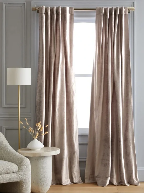NWT QUINCE Set Of 2 48x96 Luster Velvet Curtains Silver 8921