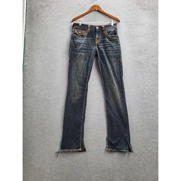 True Religion Men Jeans 28 Blue Super T Ricky Relaxed Straight Flap Pockets