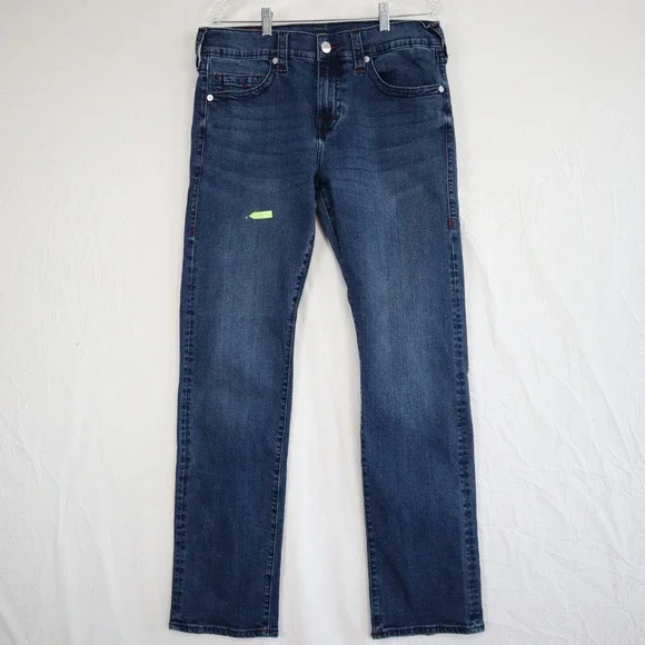True Religion Jeans Mens 34 Ricky Relaxed Straight Stretch Flex‎ Denim Dark Blue