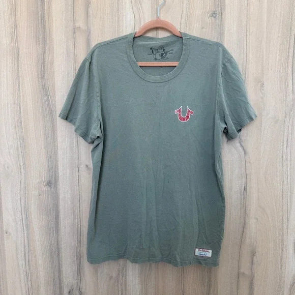 True Religion Buddha Logo Mens T-Shirt XL Green World Tour Graphic Skater Street