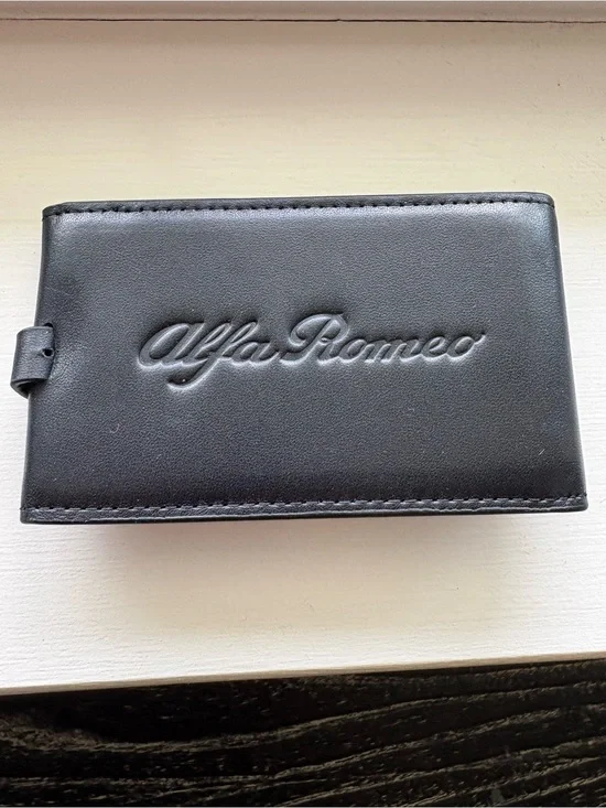 New Italian Alfa Romeo Black Leather Luggage Tag Travel Silver Hardware