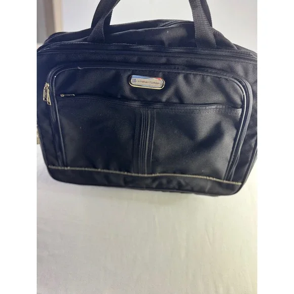 American Tourister Carry On Bag Black Nylon Travel Bag Pinstripe Lining 20x14