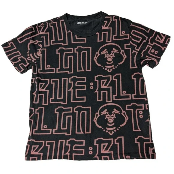 True Religion Buddha Allover Print Black T-shirt‎ - Men Medium