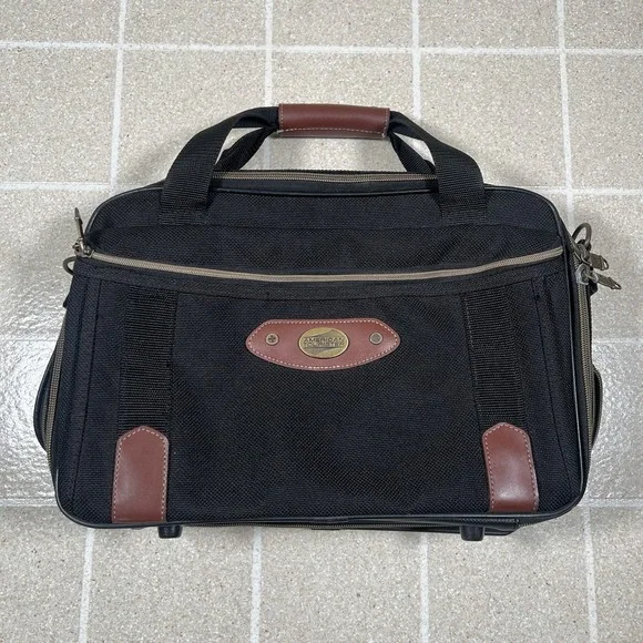VTG 90s American Tourister Carry-On Travel Bag Black Strap Handle Expandable Y2K