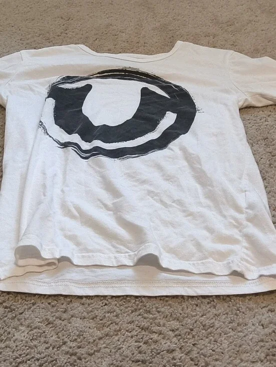 True Religion White Tee with Taupe Graphic Logo