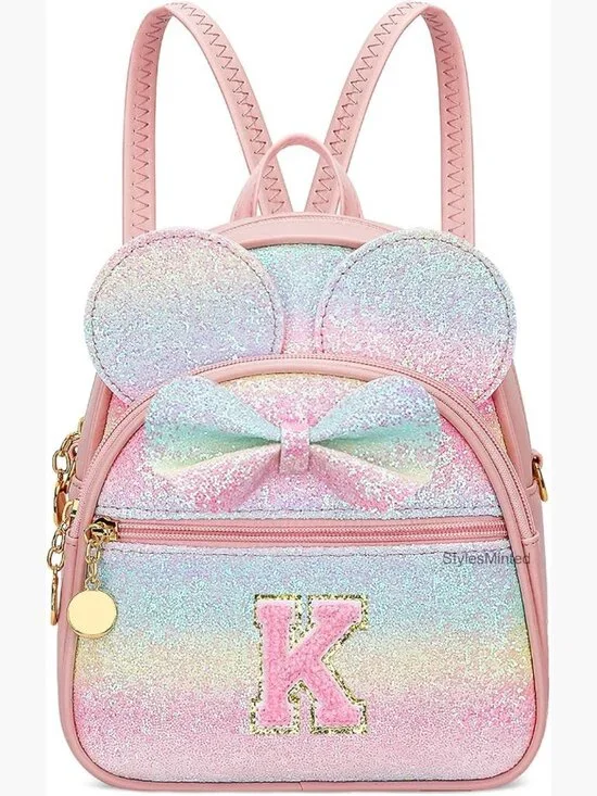 Personalized Initial Mini Backpack Faux Leather Cute Bow Crossbody