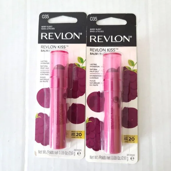 Revlon Kiss Balm 035 Berry Burst Lip Balm Natural Fruit Oils SPF 20 Lot of 2 NEW