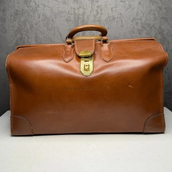 Price Waterhouse & Co Gladstone Bag Mens Large Brown Leather Vintage Doctor Bag